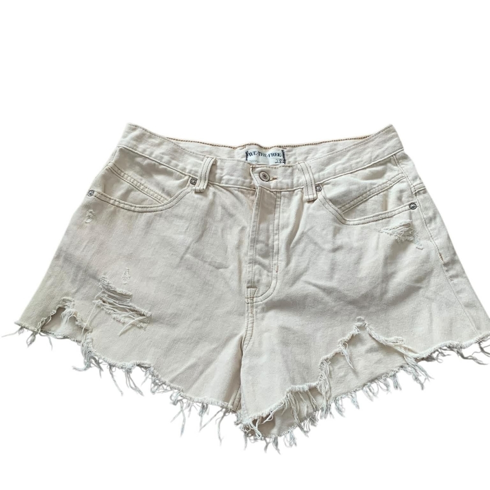 We The Free Free People Now or Never Denim Shorts Size 28 High Rise Button Fly